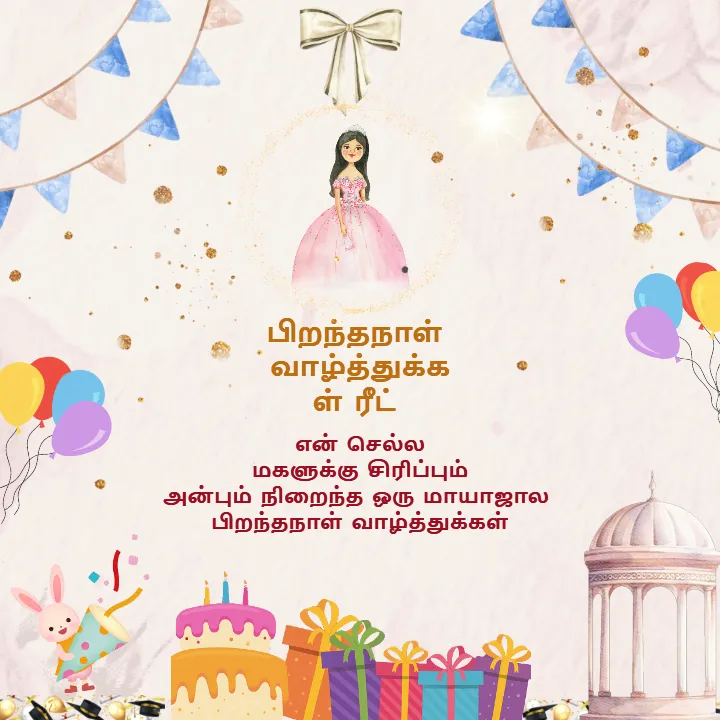 Happy Birthday Sweet Princess in Tamil Cute Wishes Images
