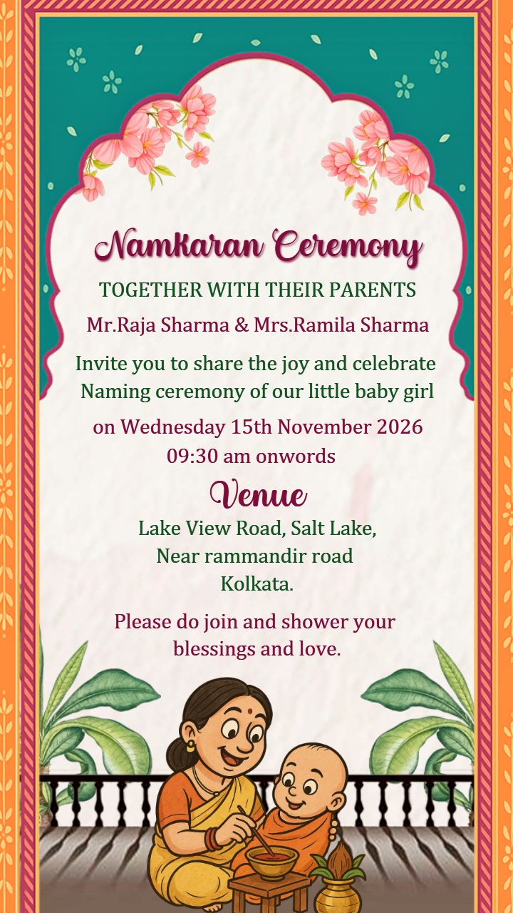 Invitation for Namkaran Ceremony Video with Floral Frame