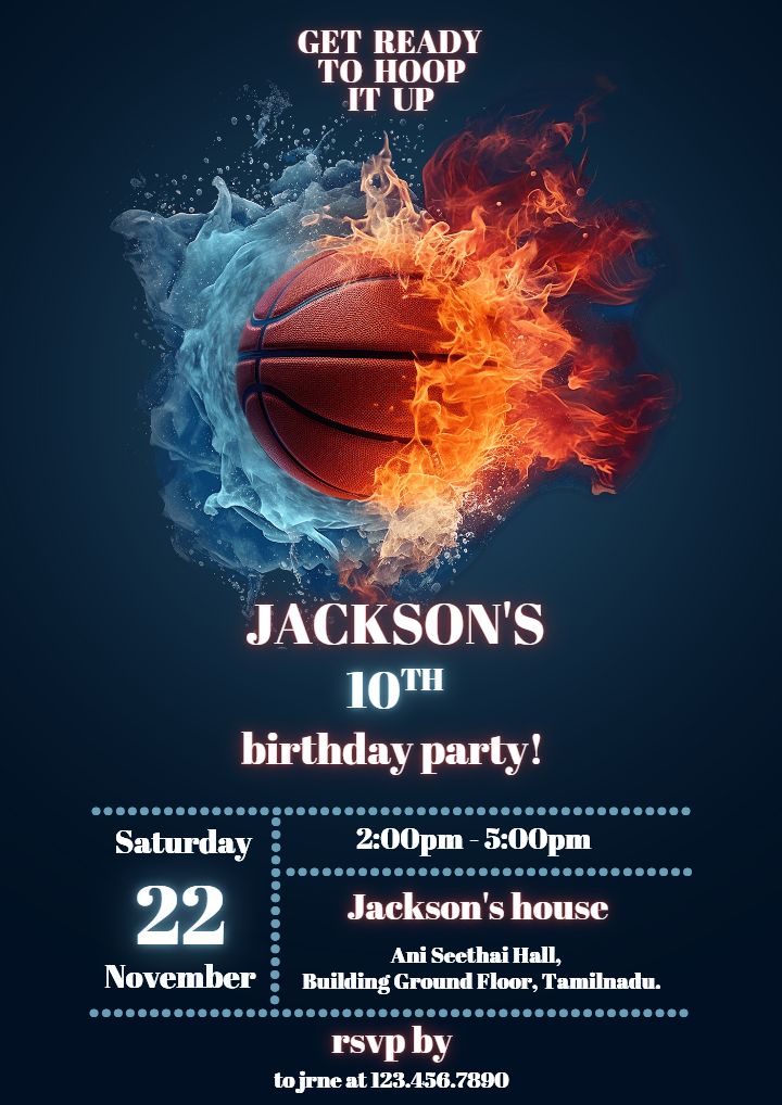 Basketball Theme 10th Birthday Invitation Party Card for Boys