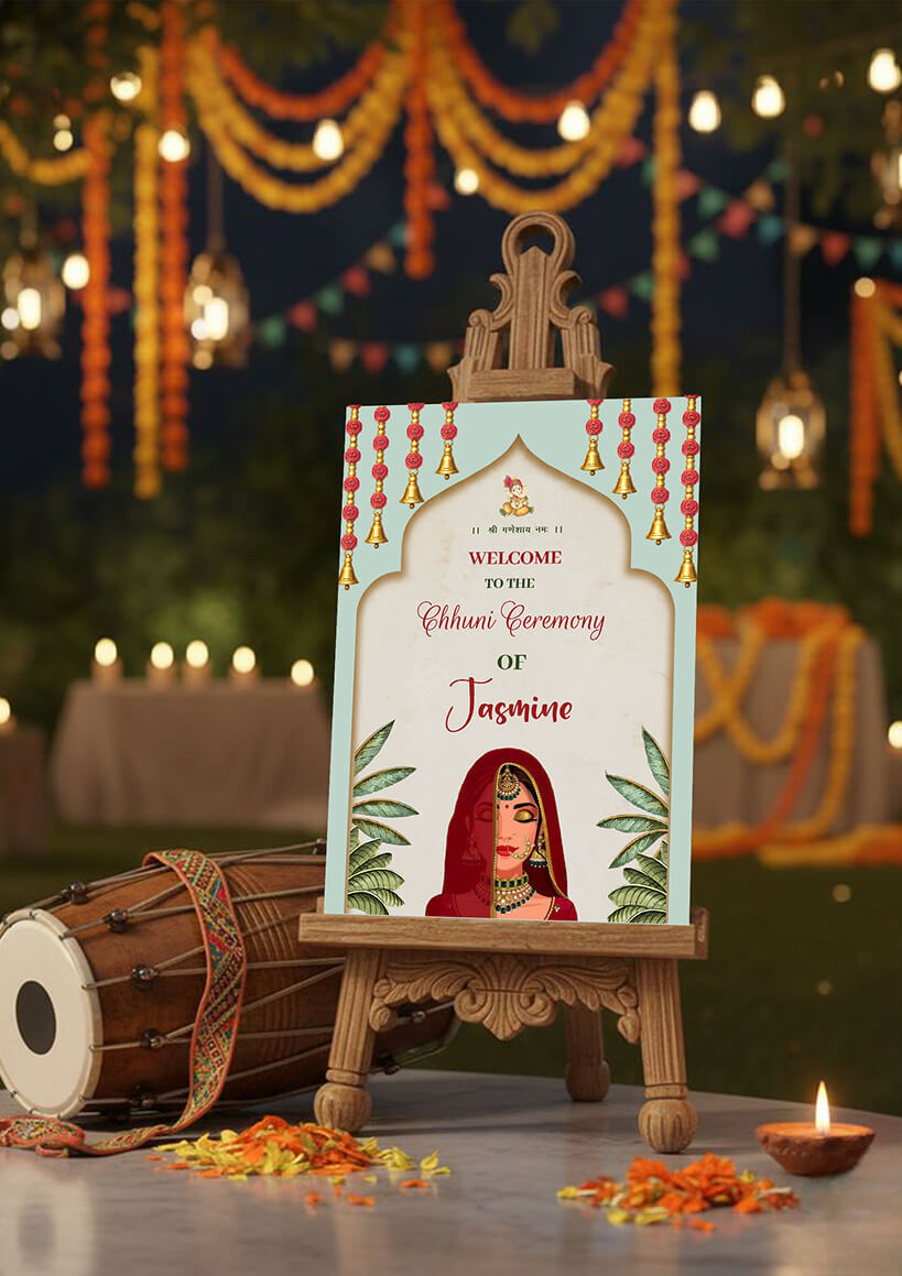 Floral Bell Decor Chunni Ceremony Welcome Board